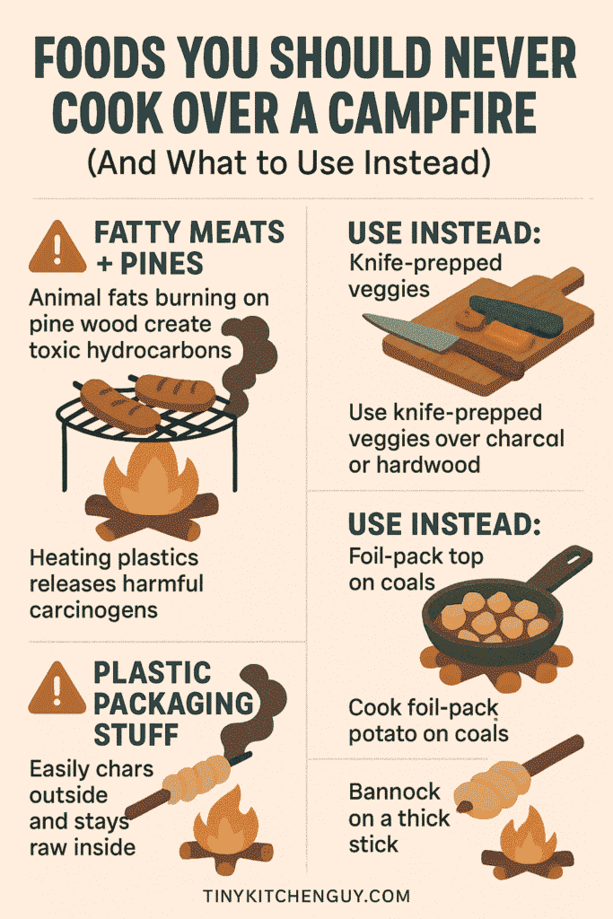 foods you should never cook over an open fire inforgraphic tinykitchenguy
