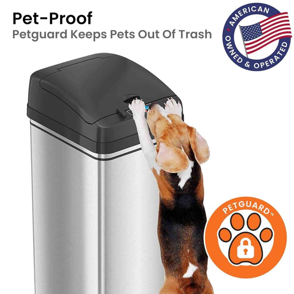 itouchless 13 gallon dog proof trash can with odor filter, motion sensor stainless steel