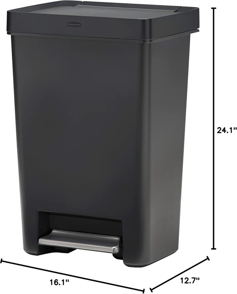 rubbermaid premier series II step-on trash can for home and kitchen, lid lock and slow close